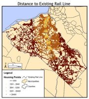 Small map showing housing points by distance